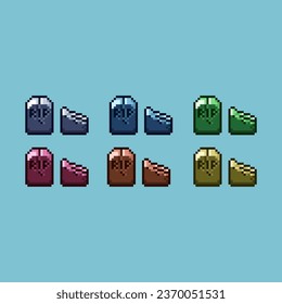 Pixel art sets of grave and broken grave with variation color item asset. Simple bits of rip on pixelated style. 8bits perfect for game asset or design asset element for your game design asset