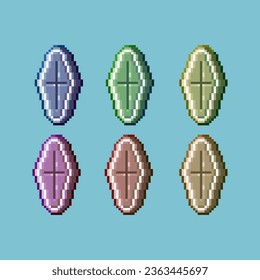 Pixel art sets of grave coffin with variation color item asset. simple bits of coffin on pixelated style 8bits perfect for game asset or design asset element for your game design asset