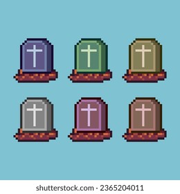 Pixel art sets of halloween grave  items loot with variation color item asset simple bits of grave on pixelated style 8bits perfect for game asset or design asset element for your game design asset