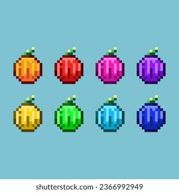 Pixel art sets of halloween pumkin with variation color item asset simple bits of pumkin on pixelated style 8bits perfect for game asset or design asset element for your game design asset