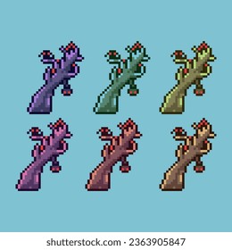 Pixel art sets of halloween tree with variation color item asset. simple bits of dead tree on pixelated style 8bits perfect for game asset or design asset element for your game design asset