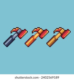 Conjuntos de arte de píxeles de icono de martillo con activo de elemento de color de variación. Icono de martillo grande en estilo pixelado. 8 bits perfectos para activos de juego o elementos de activos de diseño para su activo de diseño de juegos
