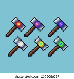 Conjuntos de arte de píxeles de martillo con activo de elemento de color de variación. Bits simples de martillo en estilo pixelado. 8 bits perfectos para activos de juego o elementos de activos de diseño para su activo de diseño de juegos.