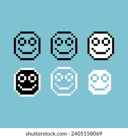Pixel art sets of happy emoji icon with variation color item asset. happy emoticon icon on pixelated style. 8bits perfect for game asset or design asset element for your game design asset