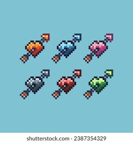  Pixel art sets of  heart arrow with variation color item asset.heart arrow on pixelated style. 8bits perfect for game asset or design asset element for your game design asset