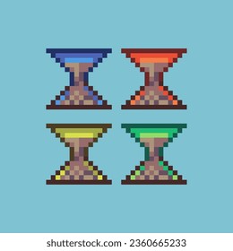 Pixel art sets of hourglass with variation color items asset. simple hourglass timer on pixelated style.8bits perfect for game asset or design asset element for your game design asset.