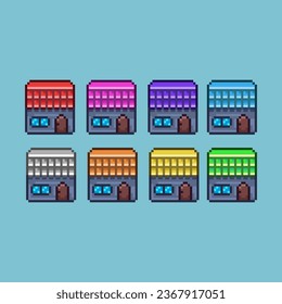 Pixel art sets of house top down with variation color item asset simple bits of house on pixelated style 8bits perfect for game asset or design asset element for your game design asset