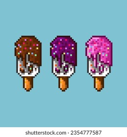 Juegos de arte de piano de helados con objetos de sabor variados. Helado de Jicama con sabor a variación en estilo pixelado.8bits perfecto para activos de juego o elementos de activos de diseño para su activo de diseño de juego