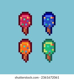 Pixel art sets of ice cream with variation color items asset. simple bits items game of ice cream on pixelated style.8bits perfect for game asset or design asset element for your game design asset