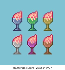 Pixel art sets of ice cream food with variation color item asset simple bits of ice cream on pixelated style 8bits perfect for game asset or design asset element for your game design asset