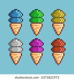 Pixel art sets of ice cream with variation color item asset. Simple bits of ice cream on pixelated style. 8bits perfect for game asset or design asset element for your game design asset