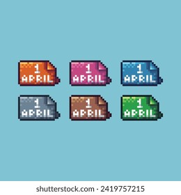 Pixel art sets icon of 1 april variation color.1 april fool icon on pixelated style. 8bits perfect for game asset or design asset element for your game design. Simple pixel art icon asset.
