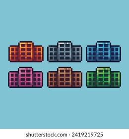 Pixel art sets icon of apartment house variation color.Apart icon on pixelated style. 8bits perfect for game asset or design asset element for your game design. Simple pixel art icon asset.
