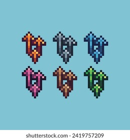 Pixel art sets icon of arrow up variation color.Upgrade icon on pixelated style. 8bits perfect for game asset or design asset element for your game design. Simple pixel art icon asset.
