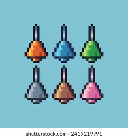 Pixel art sets icon of bell variation color. icon on pixelated style. barn bell 8bits perfect for game asset or design asset element for your game design. Simple pixel art icon asset.