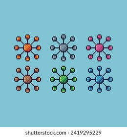 Pixel art sets icon of circle virus variation color. circle virus icon on pixelated style. 8bits perfect for game asset or design asset element for your game design. Simple pixel art icon asset.