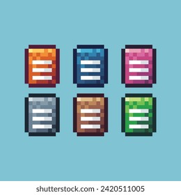 Pixel art sets icon of document icon variation color. Document icon on pixelated style. 8bits perfect for game asset or design asset element for your game design. Simple pixel art icon asset