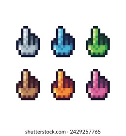 Pixel art sets icon of hand click in variation color. Pointer icon on pixelated style. 8bits perfect for game asset or design asset element for your game design. Simple pixel art icon asset