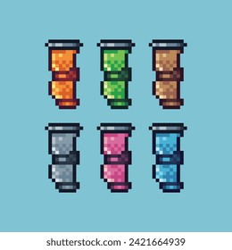 El arte de píxeles pone el icono de colgar el color de la variación del logotipo de la bandera. Icono de pancarta colgado en estilo pixelado. 8 bits Ilustración, perfecta para el diseño de elementos activos de su ui de juego. Elemento de icono de píxel simple.