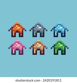 Pixel art sets icon of house icon variation color. house icon on pixelated style. 8bits perfect for game asset or design asset element for your game design. Simple pixel art icon asset.