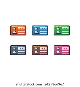 Pixel art sets icon of id card in variation color. Card id icon on pixelated style. 8bits perfect for game asset or design asset element for your game design. Simple pixel art icon asset.

