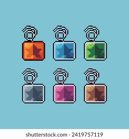 Pixel art sets icon of jester box variation color. April fool icon on pixelated style. 8bits perfect for game asset or design asset element for your game design. Simple pixel art icon asset.
