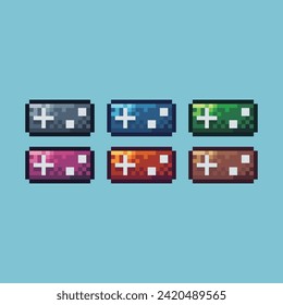 Pixel art sets icon of joystick pad variation color. Game joy icon on pixelated style. 8bits perfect for game asset or design asset element for your game design. Simple pixel art icon asset.