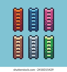 El arte de píxeles establece un icono de color de variación de la escalera. icono de escalera en estilo pixelado. 8 bits perfectos para activos de juego o elementos de activos de diseño para su diseño de juego. Elemento de icono de píxel simple.