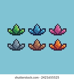 Pixel art sets icon of leaf logo variation color. Leaf icon on pixelated style. 8bits Illustration, perfect for design asset element your game ui. Simple pixel art icon asset.