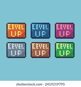 Pixel art sets icon of level up variation color.level up icon on pixelated style. 8bits perfect for game asset or design asset element for your game design. Simple pixel art icon asset.