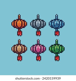 Pixelkunst setzt Symbol der Mondlaterne Variationsfarbe. Laternensymbol auf pixeliertem Stil. 8bits perfekt für das Spiel Asset oder Design Asset Element für Ihr Spieldesign. Einfache Pixelkunst-Icon-Objekt.