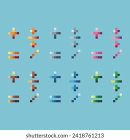 Pixel art sets icon of math variation color. mathematic icon on pixelated style. 8bits perfect for game asset or design asset element for your game design. Simple pixel art icon asset.