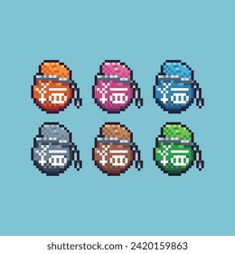 Pixel art sets icon of money bags variation color. Pouch coin icon on pixelated style. 8bits perfect for game asset or design asset element for your game design. Simple pixel art icon asset.