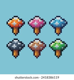 Pixel art sets icon of mushroom variation color.mushroom icon on pixelated style. 8bits perfect for game asset or design asset element for your game design. Simple pixel art icon asset.