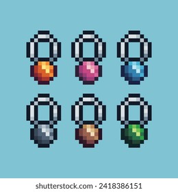 Pixel art sets icon of necklace variation color. necklace icon on pixelated style. 8bits perfect for game asset or design asset element for your game design. Simple pixel art icon asset.