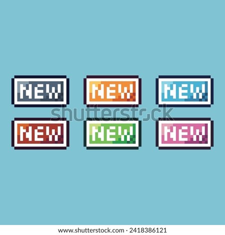 Pixel art sets icon of new button variation color. new button icon on pixelated style. 8bits perfect for game asset or design asset element for your game design. Simple pixel art icon asset.