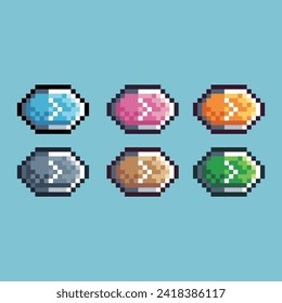 Pixel art sets icon of next button variation color. next icon on pixelated style. 8bits perfect for game asset or design asset element for your game design. Simple pixel art icon asset.