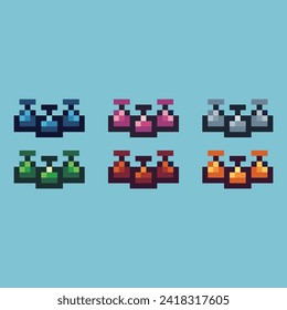Pixel art sets icon of pack potion variation color. potion icon on pixelated style. 8bits perfect for game asset or design asset element for your game design. Simple pixel art icon asset.
