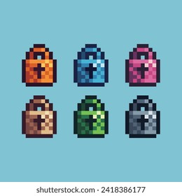La ilustración de píxeles establece un icono de color de variación de candado. icono de candado en estilo pixelado. 8 bits perfectos para activos de juego o elementos de activos de diseño para su diseño de juego. Elemento de icono de píxel simple.