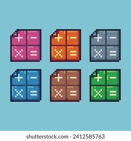 Pixel art sets icon of page math variation color.mathematic page icon on pixelated style. 8bits perfect for game asset or design asset element for your game design. Simple pixel art icon asset.