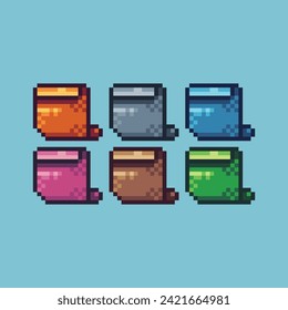Pixel art sets icon of paper scroll logo variation color. Paper scroll icon on pixelated style. 8bits Illustration, perfect for design asset element your game ui. Simple pixel art icon asset.
