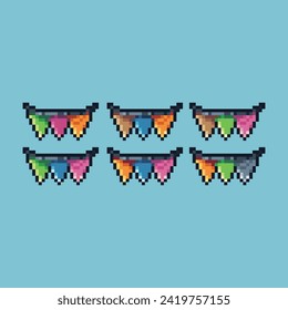 Pixel art sets icon of party hanging variation color.party icon on pixelated style. 8bits perfect for game asset or design asset element for your game design. Simple pixel art icon asset.
