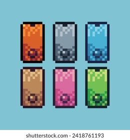 Pixel art sets icon of phone variation color. handphone icon on pixelated style. 8bits perfect for game asset or design asset element for your game design. Simple pixel art icon asset.