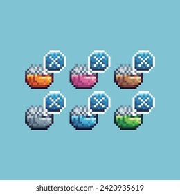 El arte de los píxeles pone un icono de ramadán sin color de variación del logotipo de comer. No coma un icono en el estilo pixelado. 8 bits Ilustración, perfecta para el diseño de elementos activos de su ui de juego. Elemento de icono de píxel simple.