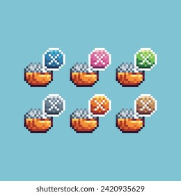 Pixel art sets icon of ramadhan no eating logo variation color. Dont eat icon on pixelated style. 8bits Illustration, perfect for design asset element your game ui. Simple pixel art icon asset.