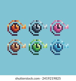 Pixel art sets icon of redo time variation color. watch clock icon on pixelated style. 8bits perfect for game asset or design asset element for your game design. Simple pixel art icon asset.