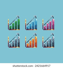 Pixel art sets icon of up rise graph logo variation color rising money icon on pixelated style. 8bits Illustration, perfect for design asset element your game ui. Simple pixel art icon asset.