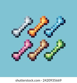 Pixel art sets icon of single bone logo variation color. Bone skull icon on pixelated style. 8bits Illustration, perfect for design asset element your game ui. Simple pixel art icon asset.