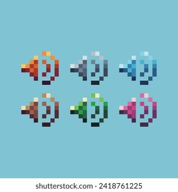 El arte de píxeles establece un icono del color de la variación del micrófono de sonido. Icono de sonido en estilo pixelado. 8 bits perfectos para activos de juego o elementos de activos de diseño para su diseño de juego. Elemento de icono de píxel simple.