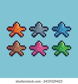 El arte de píxeles establece un icono de color de variación de estrellas. Icono de estrella en estilo pixelado. 8 bits perfectos para activos de juego o elementos de activos de diseño para su diseño de juego. Elemento de icono de píxel simple.